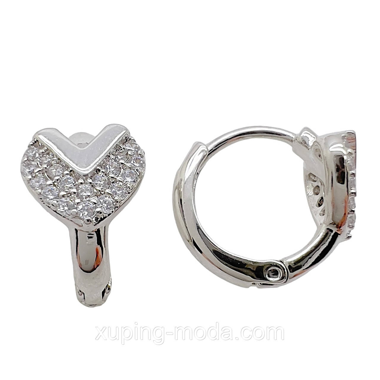 Сережки сердечко xuping. 15х8 мм. Родій