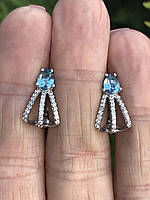 Серьги серебряные с натуральным кварцем London blue и цирконием Безбрежность 2900/9р QLB