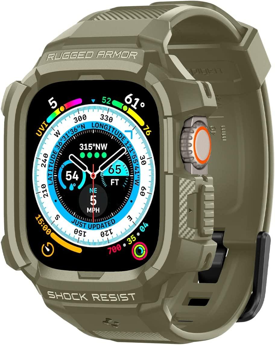 Чохол і ремінець Spigen для Apple Watch Ultra (49 mm) — Rugged Armor Pro 2 in 1, Vintage Khaki (ACS05915)