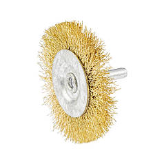 Щітка дискова MASTERTOOL з латунованого рифленого дроту Ø 60 мм зі стрижнем 1⁄4" 19-9706