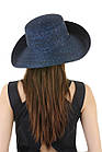 Капелюх з натуральної соломи з піднятим полем темно-синій, фото 2