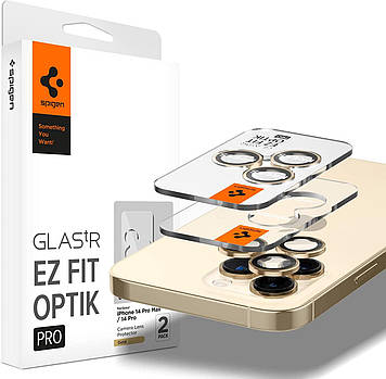 Захисне скло Spigen для камери iPhone 16/15/14 Pro & Pro Max - EZ Fit Optik Pro (2шт), Gold (AGL05598)