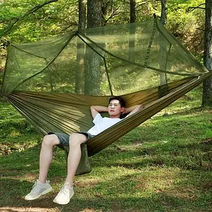 Гамак подвійний із москітною сіткою Hammock With Net Army для відпочинку до 200 кг, фото 3