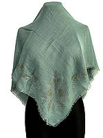 Женский льняной платок 90 на 90 см, со стразами, мятного цвета, модель 17