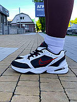 Женские легкие стильные кроссовки белые Nike Air Monarch Black White Red Logo ,найк