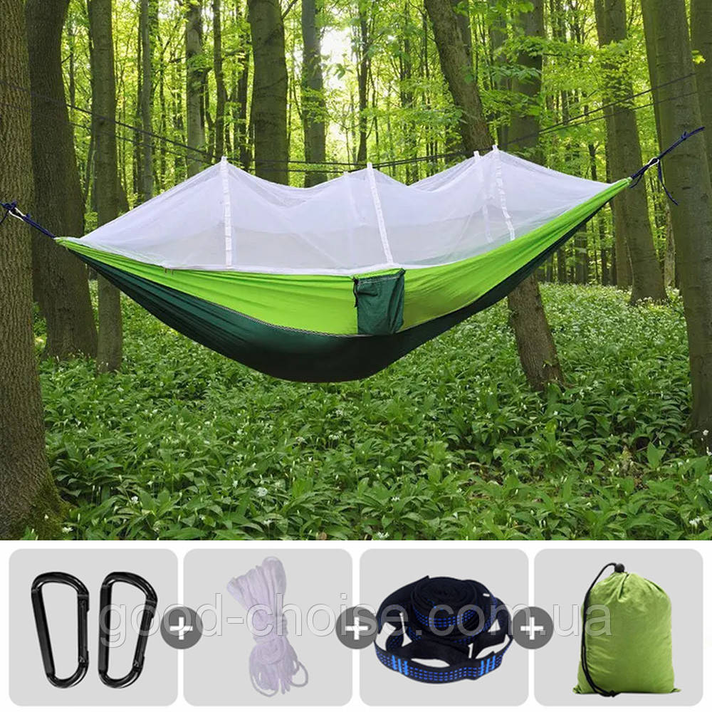 Туристичний гамак до 200кг, HAMMOCK NET, з москітною сіткою, Зелений / Підвісний гамак