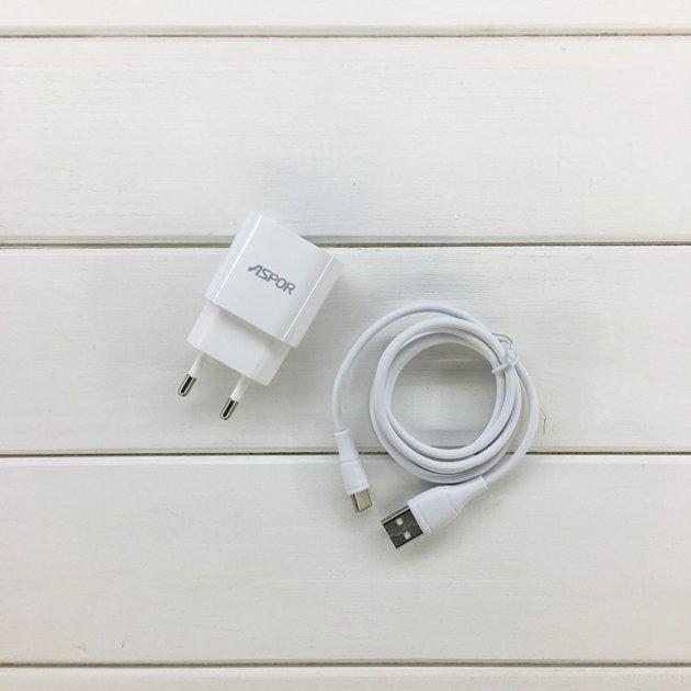 Мережевий зарядний пристрій Aspor A818 Plus (2.4A iQ) + USB кабель Type-C- чорний