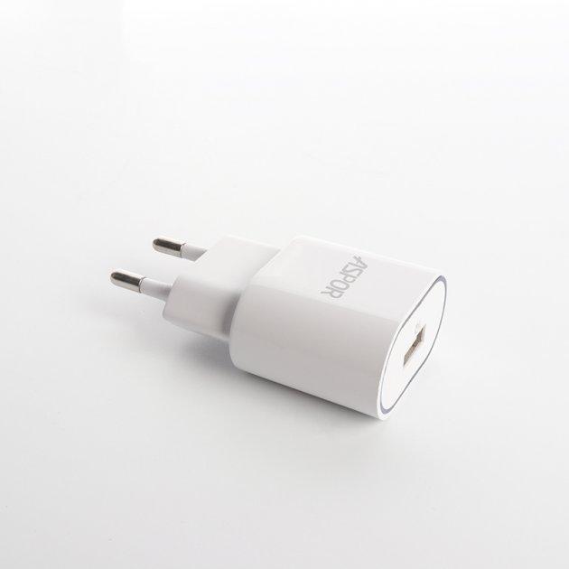 Мережевий зарядний пристрій Aspor A818 (2.1A iQ) + USB кабель Micro- білий