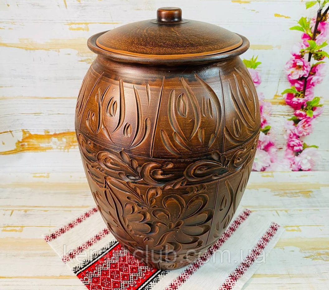 Бочка для солінь 10 л червона глина ручної роботи, фото 1