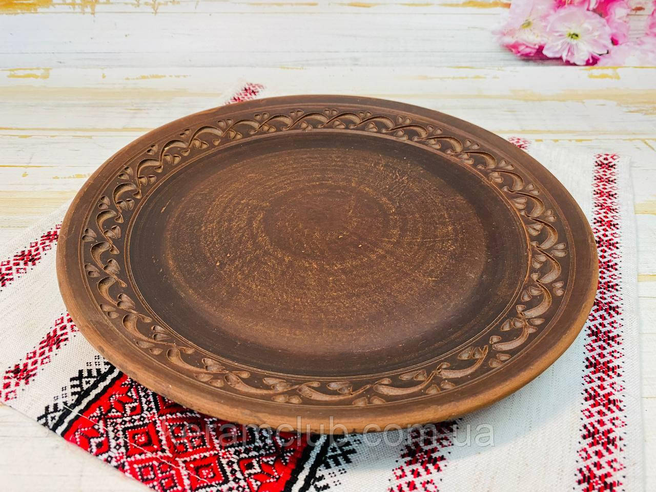 Керамічна тарілка Керамклуб із червоної глини 26 см з різьбою