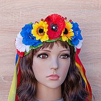 Український віночок зі стрічками на обідку Іванна з маками 2831