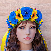 Український віночок зі стрічками на обідку Ярина 2832 (жовто-блакитний)