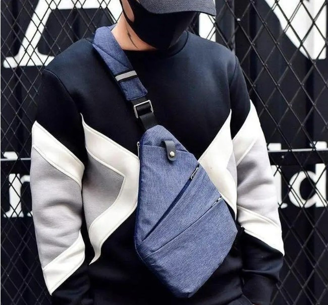 Чоловіча сумка Cross Body, Месенджер, Антивор, Чоловіча барсетка на плече синя, фото 1