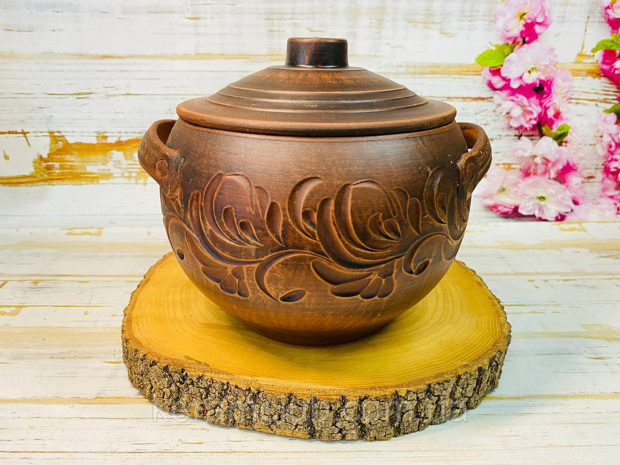 Каструля з ручками з червоної глини КерамКлуб 1,5 л