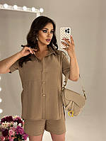 Літній жіночий прогулянковий костюм великого розміру сорочка та шорти з крепу, фото 5