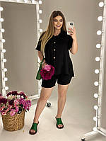 Літній жіночий прогулянковий костюм великого розміру сорочка та шорти з крепу, фото 6