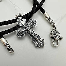 Срібний хрестик із чорним шовковим шнурком срібло 925 проба