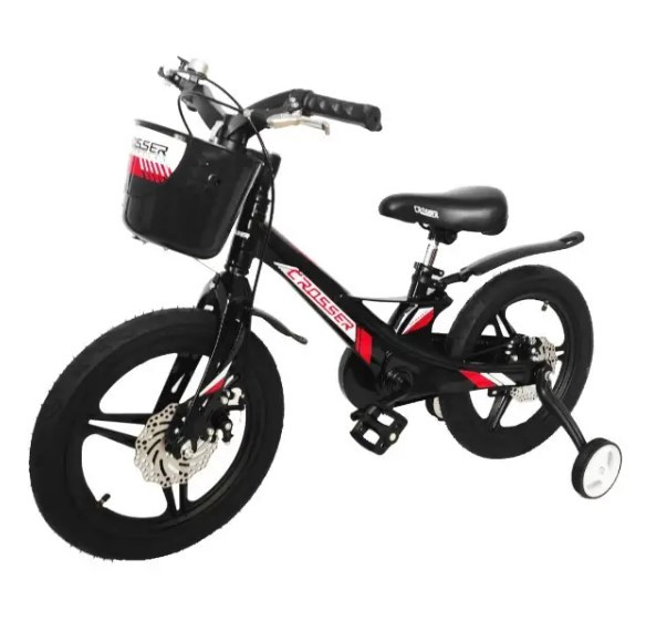 Дитячий магнієвий велосипед Crosser HUNTER Premium колеса 18д з ДИСКОВИМИ гальмами та складаним кермом / чорний