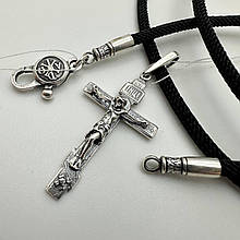 Чорний шовковий шнурок з хрестиком на шию срібло 925 проба