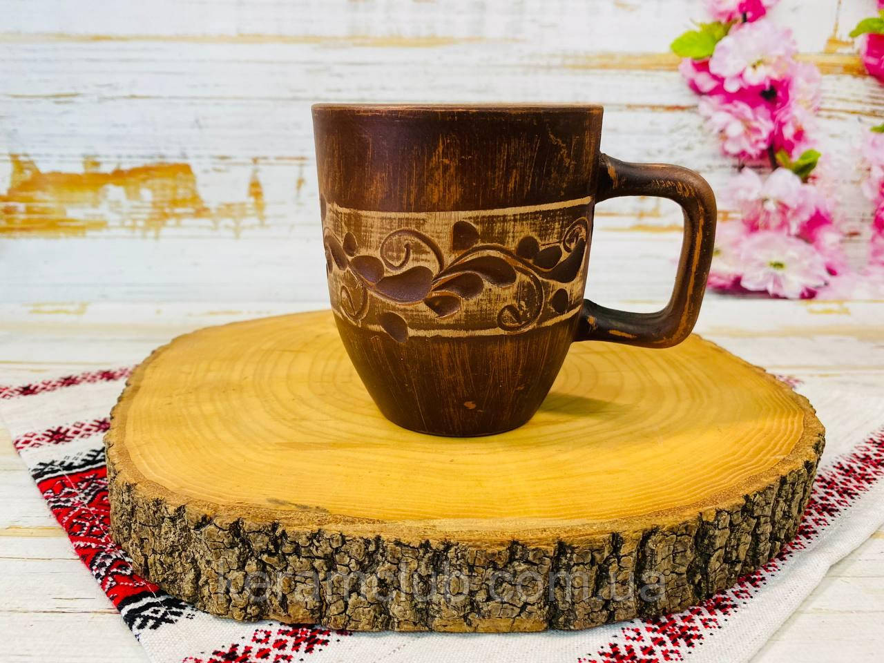 Чашка ручної роботи 300 мл декор ангоб, фото 1