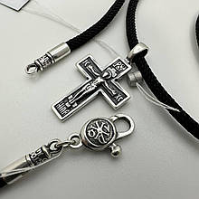 Срібний невеликий хрестик з чорним шовковим шнурком срібло 925 проба