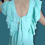 Легенька літня бірюзова підліткова сукня на дівчинку креп-жатка На спинці на зав'язочках р. 146, фото 9