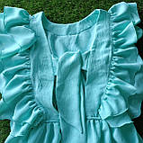 Легенька літня бірюзова підліткова сукня на дівчинку креп-жатка На спинці на зав'язочках р. 146, фото 7