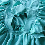 Легенька літня бірюзова підліткова сукня на дівчинку креп-жатка На спинці на зав'язочках р. 146, фото 8