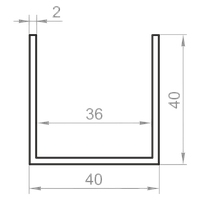 Швеллер алюминиевый 40x40x2 анодированный