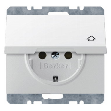 Розетка з з/з, з кришкою з захистом контактів, 16А/250В Berker K. 1 Полярна білизна, фото 1