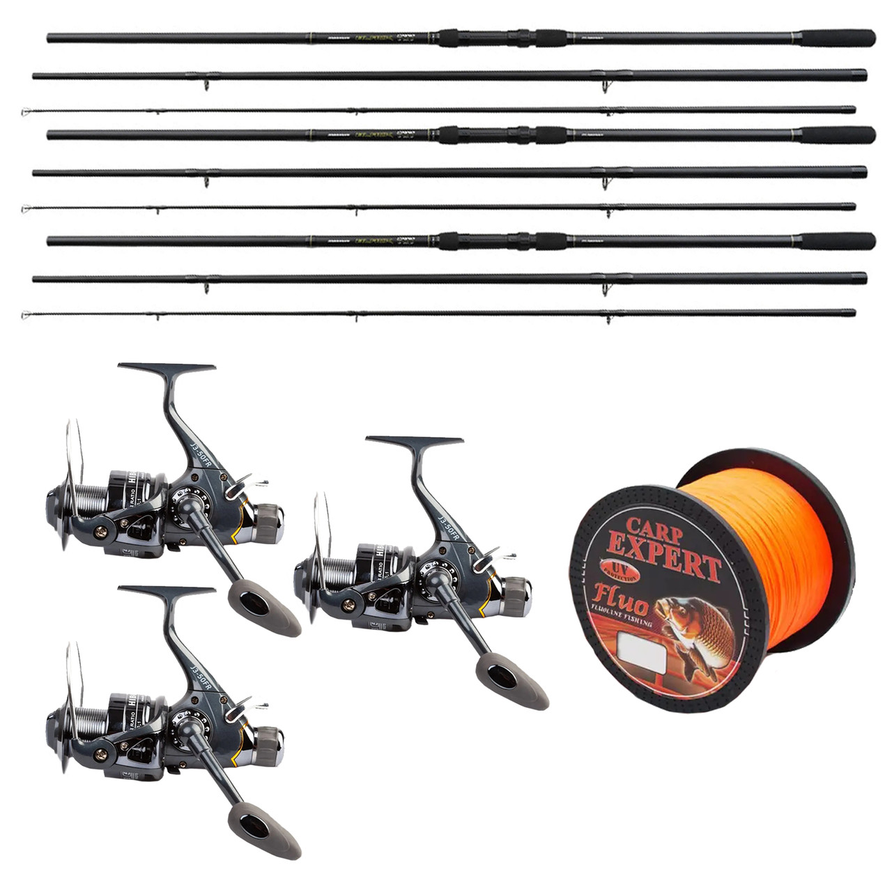 Карповий набір На 3 вудлище Flagman Black Carp 3.3м з котушками + Лісочка