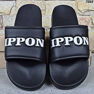 Шльопанці чоловічі сланці на липучці Luck Line, Чорні шльопанці на пінковій підошві