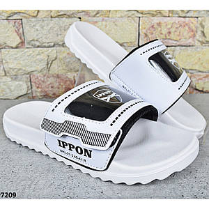 Шльопанці чоловічі сланці на липучці Luck Line, Білі шльопанці з екошкіри на пінковій підошві
