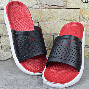 Шльопанці чоловічі сланці Чорні з червоним Luck Line, шльопанці із силікону на пінковій підошві