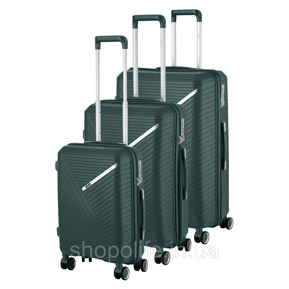 2E Набір пластикових валіз , SIGMA,(L+M+S), 4 колеса, смарагд SPL - фото 4 - id-p1862305448