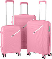 2E Набір пластикових валіз , SIGMA,(L+M+S), 4 колеса, рожевий SPL