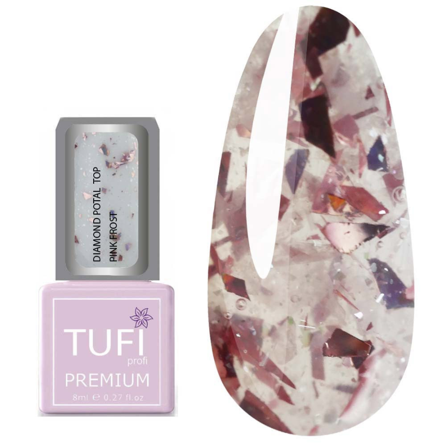 Топ TUFI profi PREMIUM Diamond Potal Top c поталью и шиммером розовый иней 8 мл - фото 1 - id-p1862324539