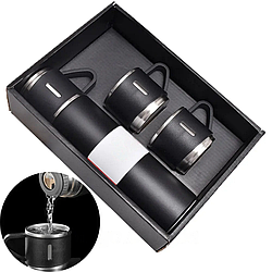 Термос із вакуумною ізоляцією 3в1, +3 чашки 500 мл, Vacuum Flask Set, Чорний / Подарунковий набір термос