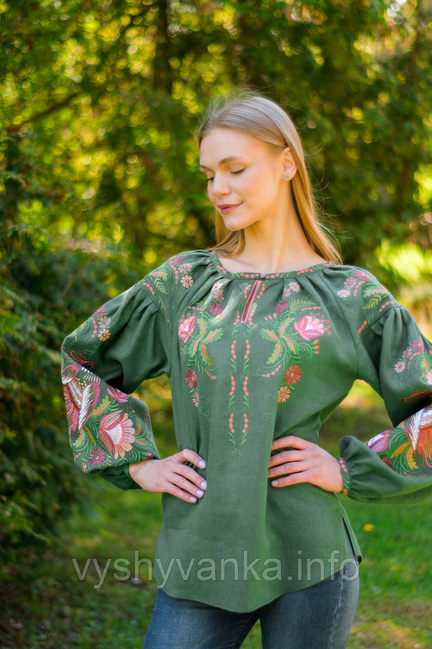 Зелена дизайнерська вишиванка в стилі бохо, арт.4620, фото 1