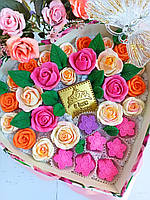 Шоколадний подарунковий набір букет Квіти троянди із шоколаду Подарунок жінці дівчині Цукерки з начинкою Шоколад ручної роботи