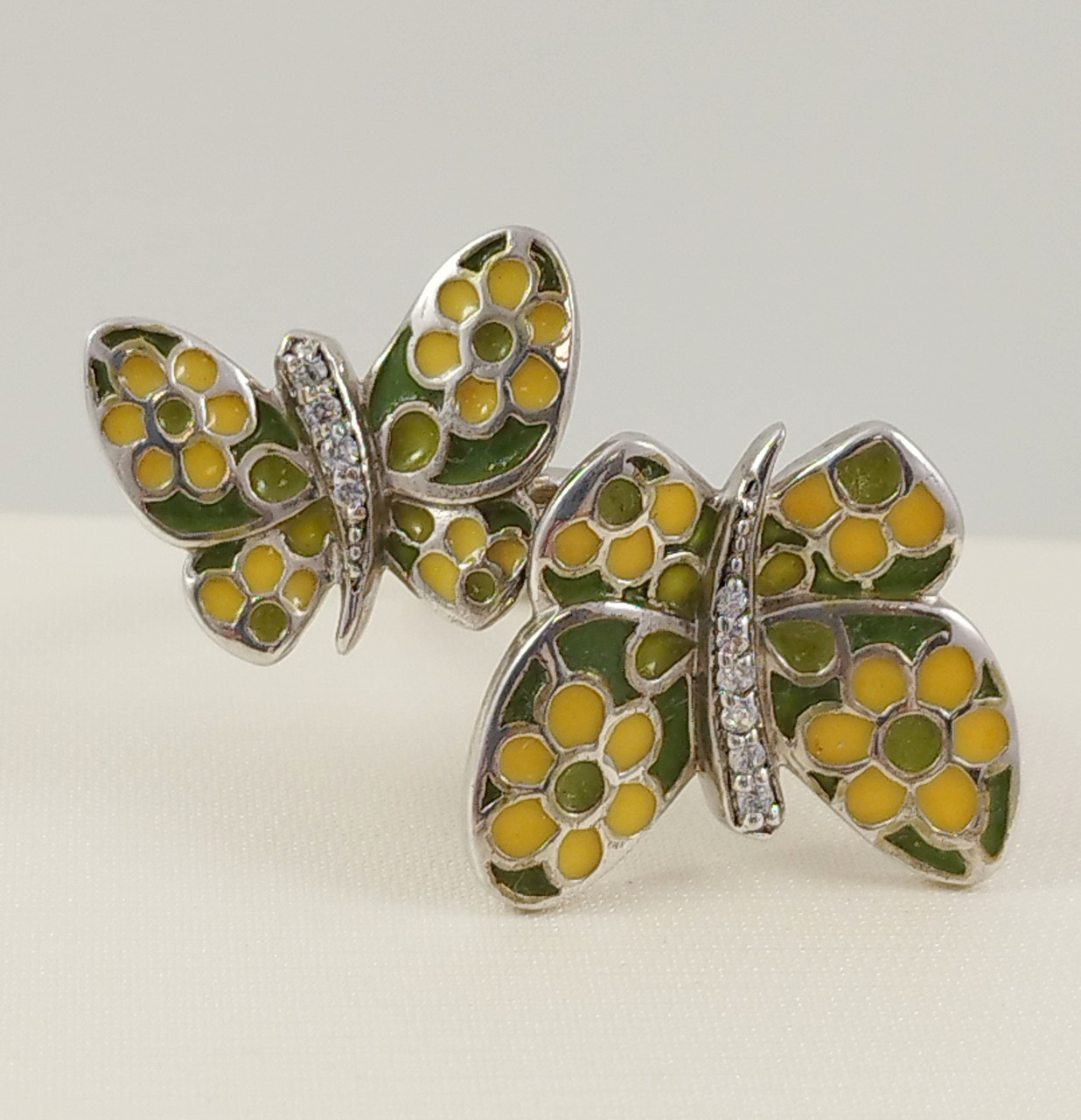 Каблучка срібна з ювелірною емалью  "Метелики" ZR5356-гб, фото 1