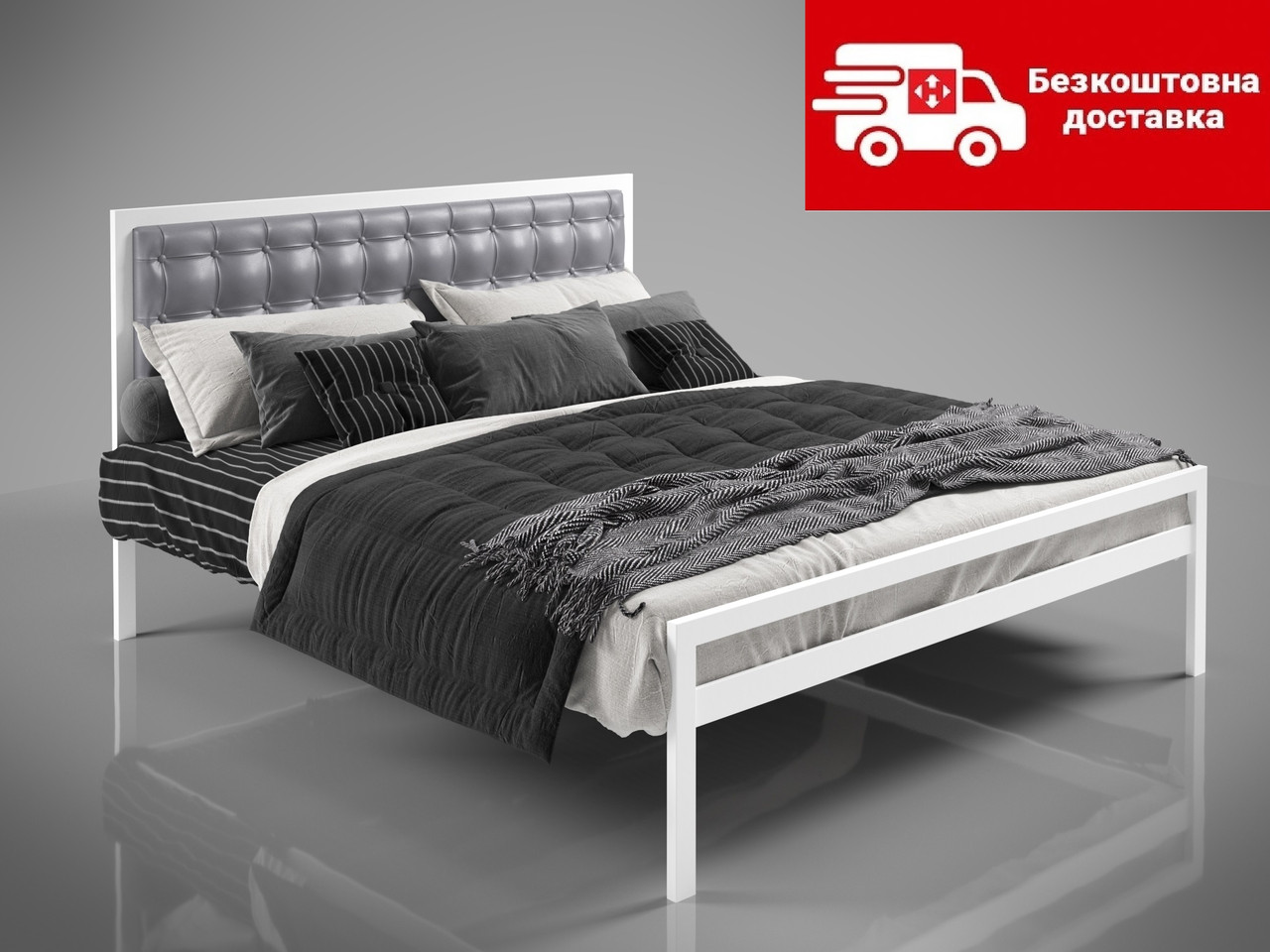 Ліжко Герань 140*200 металева з м'яким ізголів'ям, фото 1