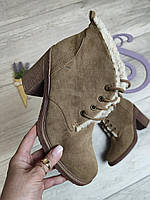 Женские зимние ботинки Fiore коричневые на шнуровке замша ботильоны Размер 39
