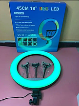 Кільцева LED-лампа RGB Ring Fill Light 45 см сенсорне керування + пульт і 3 тримачі для телефона