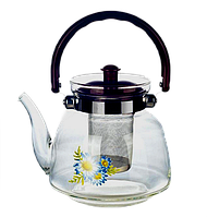 Заварочный стеклянный чайник с металлическим ситечком "Цветы" 1600мл Yong Guo UN-1186