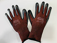 Перчатки рабочие полиестер спандекс бордовые с черным латексным покрытием