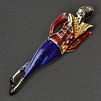 Брошка металева на золотистій основі танцю на виступі покрита кольоровою емаллю розмір 75х20 мм