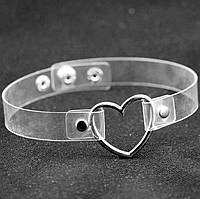 Стильний жіночий чокер з металевим кулоном серцем, Прозорий