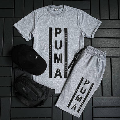Літній легкий спортивний костюм Puma 2 в 1 для чоловіків футболка шорти зручні комплекти — двійка повсякденні, фото 3