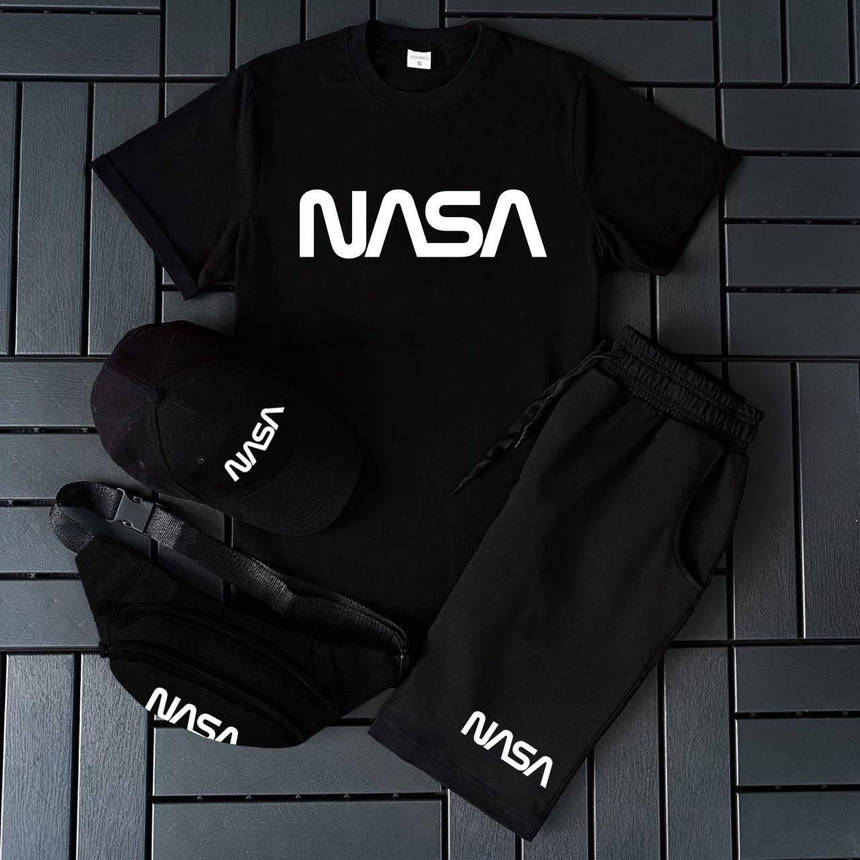 Чоловічий літній спортивний костюм 3 в 1 Nasa комплект футболка шорти кепка костюм на літо, фото 1